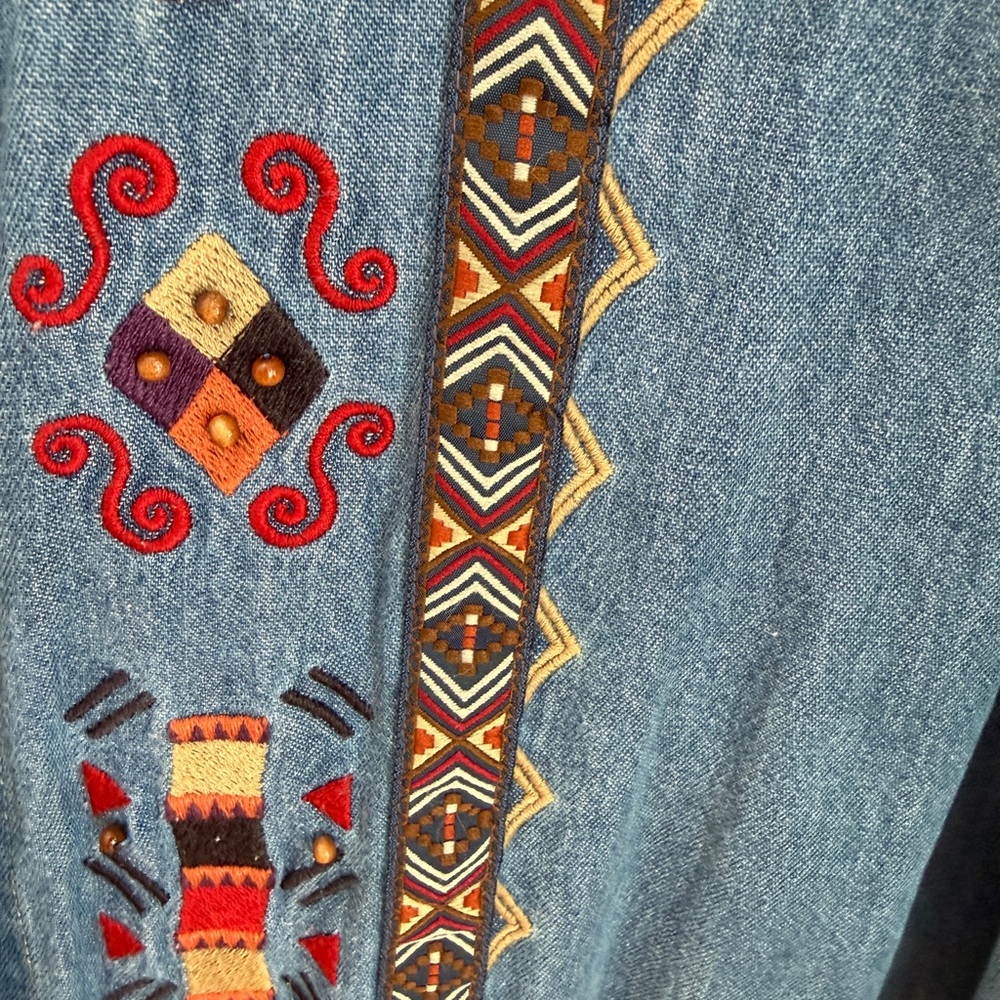 Sigrid Olsen Denim Button Down Embroidered Blouse Size XL - Picture 9 of 12